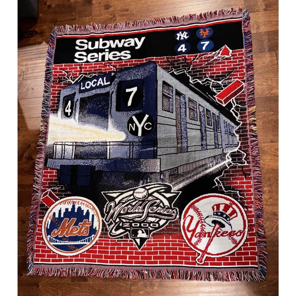VTG MLB 2000 Subway Series NY Mets Vs Yankees World Series Blanket Throw **READ